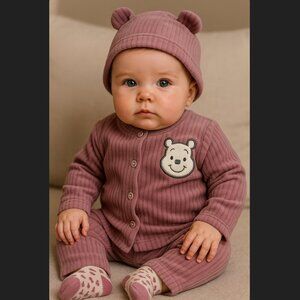Disney Baby Outfit 0-3M Winnie the Pooh 5PC Bodysuit Velour Top Pant Hat Socks